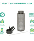 1L Hydration Tracker Bottle With Flip Up Straw, Hourly Markings, And Easy Sip Tech For Workouts, Runs, Hikes, Black, ECOZEN material