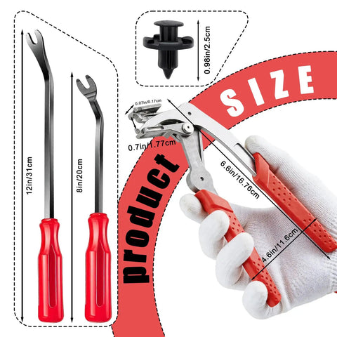 4-In-1 Car Trim Removal Tool Kit With Clip Pliers, 8-Inch And 12-Inch Tools, 20 Automotive Clips, 17-4 Stainless Steel, Pro Grade