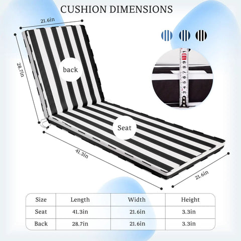 Outdoor Chaise Lounge Cushion 71x22x3 Inches Waterproof PU Coating Fade Resistant With Washable Cover For Poolside