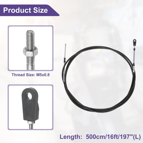 Universal Marine Boat Throttle Shift Control Cable 16 Feet 500cm 33C with threading detail and fastening head