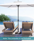 Beefy 30 Lb Umbrella Base With Adjustable Knob For 1.5 To 1.9 Inch Poles holding patio umbrella between two deck chairs by pool