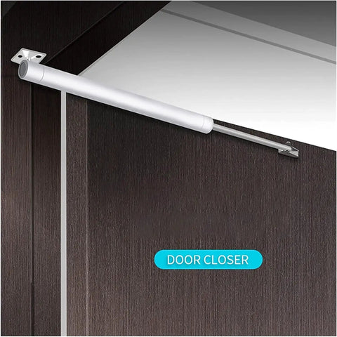 Heavy Duty Automatic Door Closer With Aluminum Alloy Body, Smooth Soft Closing, Gas Spring mounted on wooden door