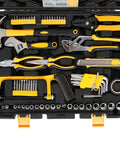198 Piece Household Tool Kit With Plastic Toolbox, Pro Grade Chrome Finish Tools for Homeowners and DIY Enthusiasts Open Set