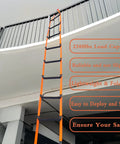 9.8 Feet Fire Escape Rope Ladder for Home Emergency Use attached to balcony, showing non-slip steps with fiberglass supports