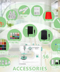 Beginner Friendly Portable Sewing Machine With Twin Needle And Reverse Stitching, 12 Built In Stitches, accessories displayed