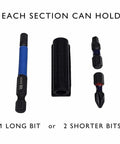 Heavy Duty Drill And Impact Driver Bit Holder With Silicone Bandolier And 3M Adhesive Universal Pro Grade Quick Change Bit Organizer showing capacity with different bits