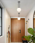 Hallway with Industrial Pendant Lights Set Of 2 With Brushed Brass UFO Dome Shades And White Globe Glass Lamps For Kitchen Island