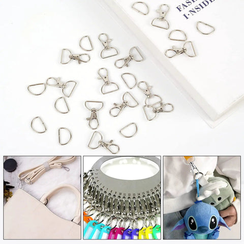 Straight Up Badass Swivel Snap Hooks And D Rings, Heavy Duty Zinc Alloy Keychain Clips And Craft Gear, Pack Of One Hundred Silver Finish For Outdoor Adventures on a flat surface.