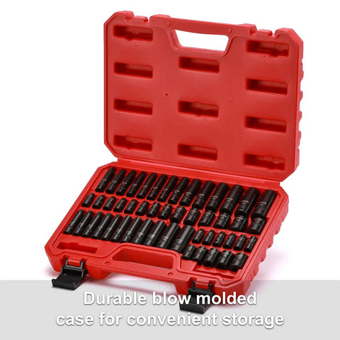 1/4 Inch Drive Master Impact Socket Set, 50-Piece, 6-Point SAE and Metric, in red blow molded case