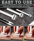 5mm Leather Hole Punch Tool Set with 2 4 6 Prong Tooth shown on leather, demonstrating circular cut lacing punches