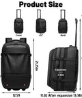 Front and side views of a black 21-inch Amazon carry-on luggage with expansion, wheels, USB port, pump, and lock