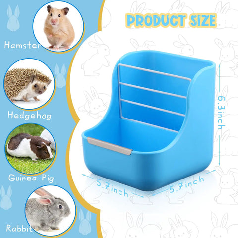Top Shelf 4 Pack Hanging Hay Feeder For Domestic Rabbits Guinea Pigs And Chinchillas Zero Mess Cage Manger, blue 6.3-inch size.