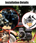Carburetor For Powersports 196cc CT200U CT200U-EX installation details with gaskets, fuel line, and filter on mini bike.