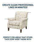 Front view of a cream floral upholstered armchair with wooden legs.