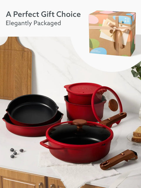 20 Piece Titanium Nonstick Cookware Set With Detachable Handle For Induction Cooking Non Toxic PFOA Free Dishwasher Safe Oven Safe