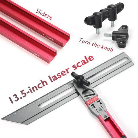 Dead On Adjustable Stair Tread Template Tool Hella Durable Aluminum Stair Scribe For Spot On Riser Measurements No Sweat Woodworking Layout Setup And Precise Fit with 13.5-inch laser scale and adjustable sliders.