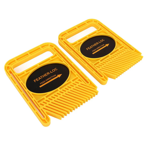 Adjustable Featherboard For Table Saw And Router Table Abs Woodworking Safety Lock 2 Piece Set Anti Kickback Fence Clamp With Hella Sturdy Side Pressure For Zero Drama Precision Cuts Yellow, close-up of two yellow ABS plastic featherboards.