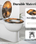 Elongated Mount Sunset Landscape Cherry Blossoms Traditional Toilet Seat with durable resin material and stainless steel hinge.