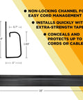 5 Pack 16 Inch J Channel Cable Management Kit for Under Desk Setup with dimensions and features highlighted, black color.