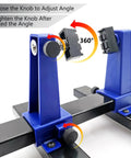 Pro Grade Adjustable Soldering Clamp showing 360 degree rotation feature with blue heavy duty metal clamps and anti slip feet
