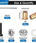 30Pcs M8 Rivet Nuts With Hand Rivet Nut Tool Carbon Steel Flat Head Threaded Insert Nut Kit components shown with sizes