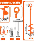 Heavy Duty Ground Anchor Kit 4 Pack 18 Inch Screw In Tent Stakes With T Handle And Retractable Ratchet Straps For Tents Trampolines Gazebos And Swing Sets In High Winds Rust Proof Orange details illustration.