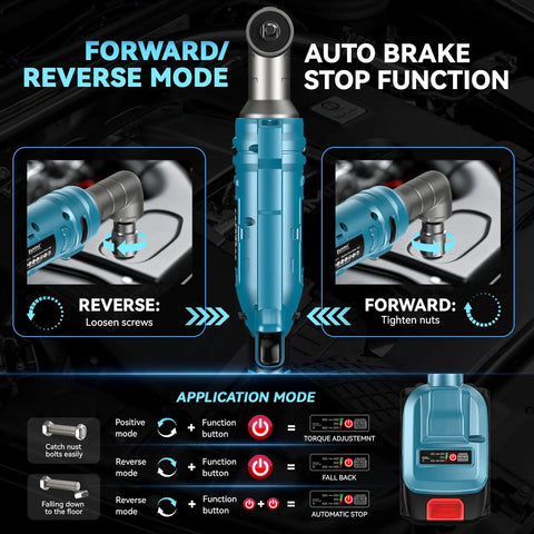 Heavy Duty Cordless Ratchet Wrench Kit With 133 Ft-Lbs Torque, 21V Power, 2250 RPM, right angle drive operation modes image.