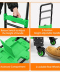Grab-And-Go 2-In-1 Folding Hand Truck With Collapsible Crate Converts From 2-Wheel To 4-Wheel, 400 Lb Heavy-Duty Dolly Cart, Lightweight 15.9 Lb, 3-Position Adjustable Handle, And 59 Inch Bungee Cord With Hooks For Easy Hauls; adjustable handle and wheels