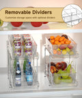 Clear Two Tier Under Sink Sliding Organizer With Adjustable Dividers Heavy Duty Waterproof Cabinet Rack For Bathroom Pantry showing removable dividers and various stored items.