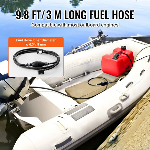 Marine Outboard Fuel Transfer Tank 3.17-Gallon With 9.8-Foot Hose and Yamaha Connector on inflatable boat