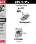Dimensions and features of Stryke 14 Series Single-Function Shower Faucet Set With H2Okinetic PowerDrench Shower Head, Chrome Finish