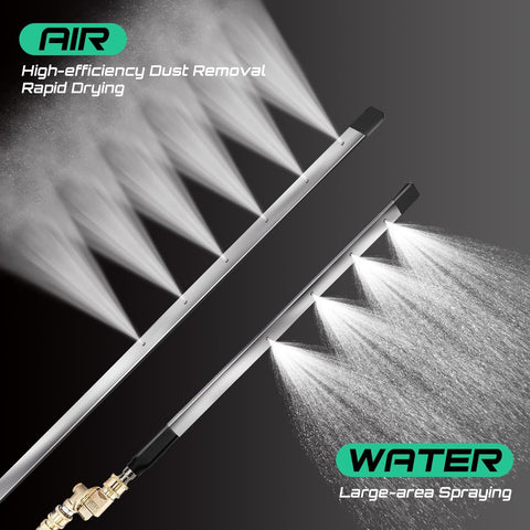 Dual Size Radiator Cleaning Wand Set 47 Inch And 24 Inch Stainless Steel 4500 PSI Radiator Cleaner showing air and water spray