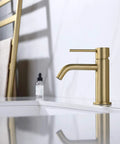 Brushed Gold Bathroom Faucet With Single Handle For One Hole Sinks Built From Brass And Stainless Steel Includes Pop Up Drain Assembly