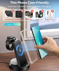 Must Have 3 In 1 Wireless Charging Station For Galaxy Watch, Buds, Phone with case compatibility display