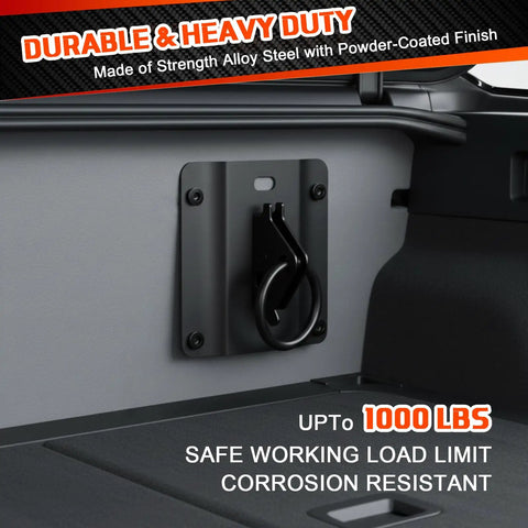 4 Piece Rig Ready Truck Bed Tie Down Anchors With E Port Bracket Plates And E Track O Rings Compatible With 2015 To 2024 Ford F150 F250 F350 close-up of anchor bracket on truck bed.