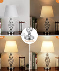 White Touch Table Lamps Set Of 2 With USB C Ports And USB A, Spiral Cage Base, showing 3-way dimmable light levels