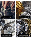 Collage of automobile, machinery, bicycle, and gearbox bearings showcasing different applications for Heavy Duty 3 Jaw Bearing Puller
