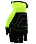 High Visibility Dexterity Work Gloves With Synthetic Leather Palm, Knuckle Guard, Spandex Backing, Abrasion Resistant, Green, Large