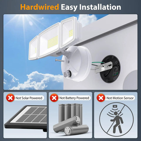 LED Dusk To Dawn Flood Light 80W 8000LM Exterior Security Lighting IP65 waterproof installed on building with adjustable heads.