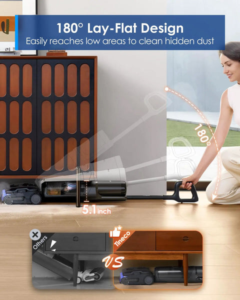 Floor One S7 Stretch Cordless Steam Mop And Wet Dry Vacuum All-In-One With 320F HyperSteam 180 Degree Lay Flat in action under cabinet