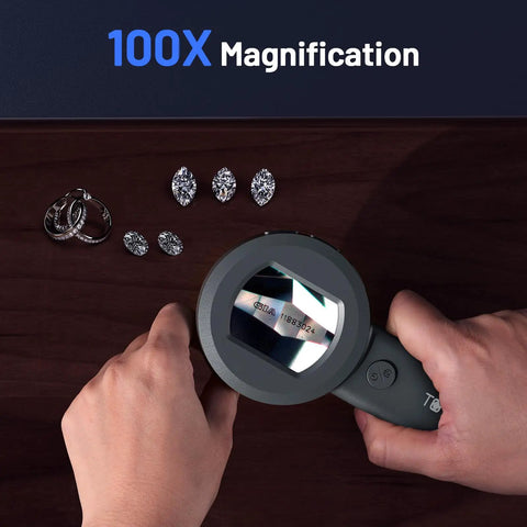 Handheld Digital Microscope With 2 Inch LCD Screen, 100X Coin Magnifier and Jewelry Loupe, Lighted Trichome Magnifying Glass, Handy Pocket Friendly and Portable for Collectors, Easy Share Live View for Coins, Gems, Jewelry, and Error Coins. 100X view of jewelry and gemstones