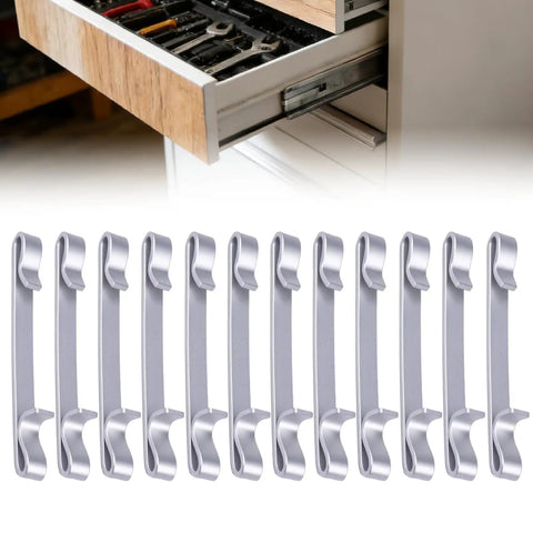 12 Pack Tool Box Drawer Slide Retaining Clips Heavy Duty 2 Inch Double Loop Pull Out Stop Style Replacement Parts in front of an open tool drawer