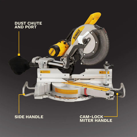 12 Inch Double Bevel Sliding Compound Miter Saw With 15 Amp 3800 RPM Motor, Includes Blade Wrench And Clamp, Beefier Crosscut Capacity, Dust Collection System Captures Over 75 Percent, Tall Sliding Fences For Crown Molding Up To 7.5 Inches