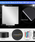 DIY Acrylic Night Light Kit With 48 Clear Sheets, 12 3D LED Lamp Bases, Remote Control And USB Cable, Rectangular Display
