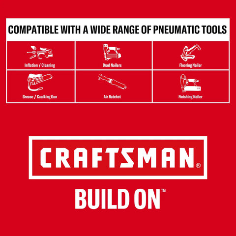 Craftsman 2 Gallon Portable Air Compressor Oil-Free With Accessory Kit Hot Dog Tank For Tire Inflation Nailing Home DIY Projects Compact And Powerful Tool Ready To Work Right Out The Box