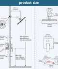 Technical diagram of Slick Polished Chrome Tub And Shower Faucet Set With 8 Inch Rain Shower Head and dimensions