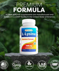 Top Shelf L Lysine 1000 Mg Tablets For Cold Sores And Immune Support 180 Count bottle on a stone surface.