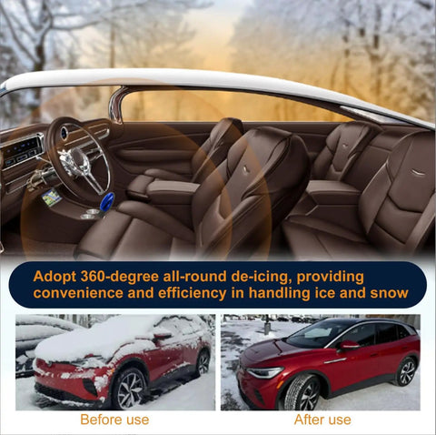 Car interior showing brown leather seats with de-icing feature in snowy conditions