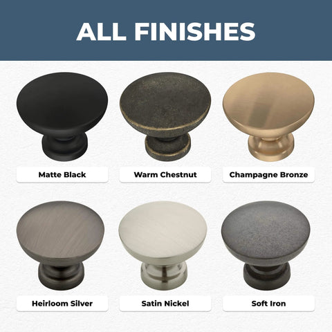Fulton Soft Iron Round Cabinet Knobs One And Three Sixteenth Inch Easy Install Durable Hardware in six finishes