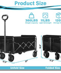 All Terrain Folding Wagon With Heavy Duty Frame And 360 Lbs Capacity Utility Cart shown in unfolded and folded positions